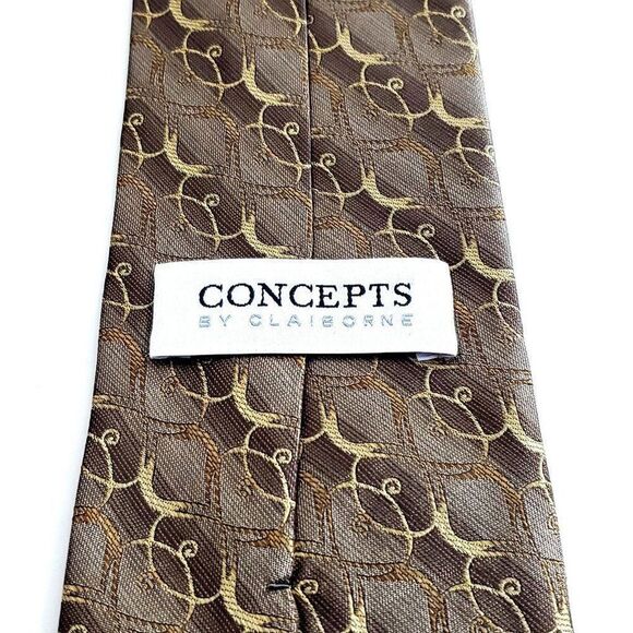 Concepts By Claiborne Woven Brown Tan Geometric Silk Tie - Picture 3 of 6